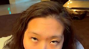 hot asian eats big cock for post workout snack blowjob cumshot in mouth