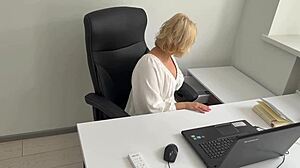 The office secretary decided to relax at the end of the working day and masturbate to porn right at her workplace