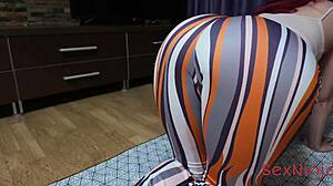 Step-mom bends over and tears her leggings during yoga without realizing