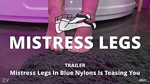 wet and sexy blue nylon mistress feet tease you