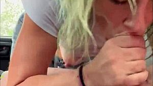 streetwalker in a wet t-shirt gives a blowjob in the backseat of a car and keeps sucking after the guy cums in her mouth
