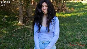 Scared influencer chose cock in woods