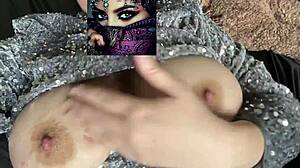 stretching and dancing in dress with female masturbation