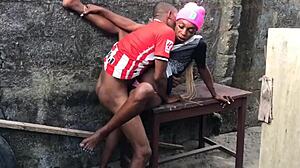 Newly married couple slutting each other out in the backyard