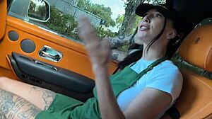 Horny Tattooed Barista Eats Cock In Car