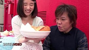 slim asian gives blowjob before hardcore sex