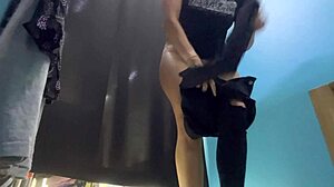 russian milf with big tits changes clothes in dressing room