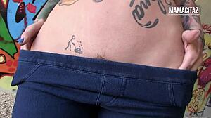 Sloppy deepthroat on her knees outdoors then he bends her over concrete