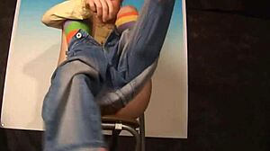 Brunette rips hippy outfit during striptease