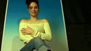 Brunette rips hippy outfit during striptease