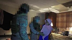 Teen threesome in socks with working girl