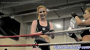 Muscular Women Wrestle In A Boxing Ring