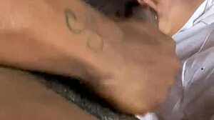 Ebony stepsister gives a deepthroat blowjob