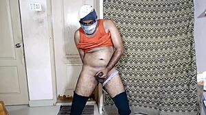 She expertly strokes the black cock in various positions, building up the tension.