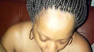 ebony amateur gives casual blowjob at home