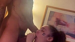 in the usa, gakdiamond, a tattooed latina, deepthroats a black cock until he cums
