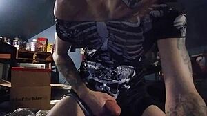 Shemale's sensual solo play with cock