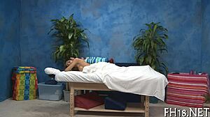 Relaxing massage session with fleshy touch leading to intimate connection.