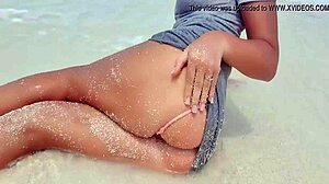Sexy Blonde Masturbates Intensely by the Sea, Hot Ass in Sand
