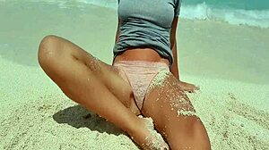 Sexy Blonde Masturbates Intensely by the Sea, Hot Ass in Sand