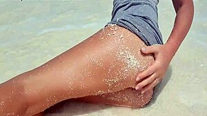 Sexy Blonde Masturbates Intensely by the Sea, Hot Ass in Sand