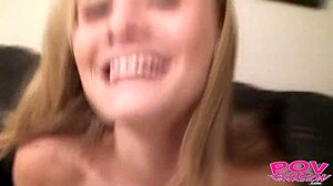 Cute blonde leah teases with pov blowjob, contrasting innocence and oral pleasure