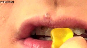 fifi foxx casually munches gummy bears in close-up mouth vore