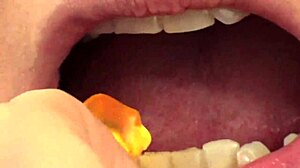 fifi foxx casually munches gummy bears in close-up mouth vore