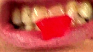 fifi foxx casually munches gummy bears in close-up mouth vore