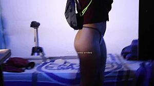 Wet brunette plays with toys and gets doggystyle fucked