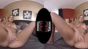 Virtual taboo scene where she pleases me with her shaved pussy.