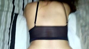 Voluptuous white woman flaunts her intimate area while playfully slapping my petite buttocks