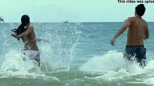 Sexy Girl in Bikini Flaunts Body Seductively Near Crocodile.