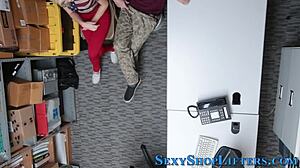 teen 18+ sucks mall cop in shop