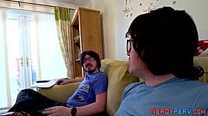 First-time blowjob for nerdy Yorkshire lad from a chubby British girl