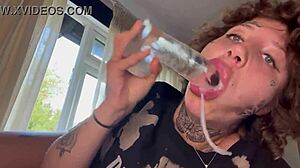 Tatted Girl Gives Rough Blowjob Until She Cries