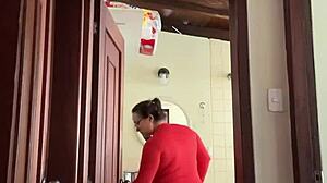 My cute milf neighbor is in the bathroom masturbating