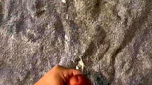 Tiny cock solo cumshot in slow motion