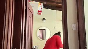 My cute milf neighbor is in the bathroom masturbating