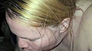 Cum spills into thick older woman’s juicy pussy lips