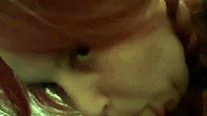 milf gives voyeur blowjob to redhead with music