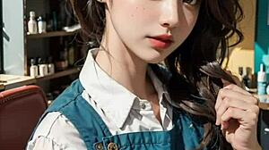 3D 애니 헨타이 아시안 모델 미용실에서 자위