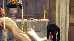 Хентай без цензура: Юмико се мастурбира и я чукат двама приятели в църква!