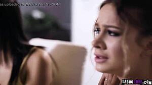 Emily Willis and her lesbian friend Naomi Swan invite stepdad Steve Holmes to join them for a wild threesome