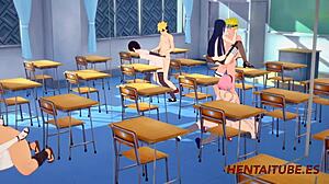 Naruto hentai orgija s Sakura in Hinata, ki se pofukata