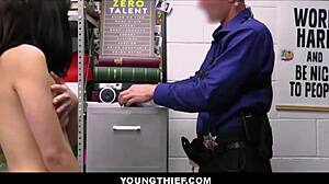 Petite teen shoplifter Aria Valencia gets strip searched and fucked by officer in office taboo