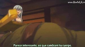 Spøkelsejente transformerer mann til kvinne og knuller henne hardt i anime-fantasi 01