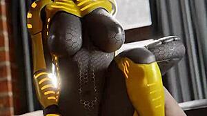 Cynthia, syntetická furry, jezdí na obřím ptáku v divoké 3D kreslené akci