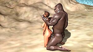 哇！大黑人在海滩上猛烈操黑妹！