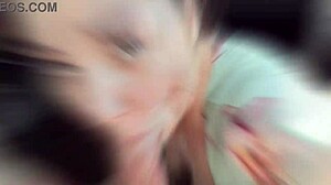 Young 18-year-old performs oral sex in a car's rear seat